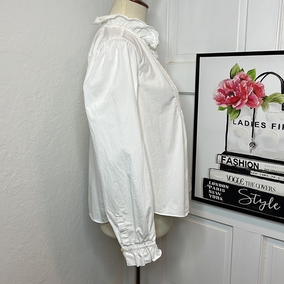 La Vie Rebecca Taylor White Ruffled Collar Tunic Blouse S - Picture 2 of 7